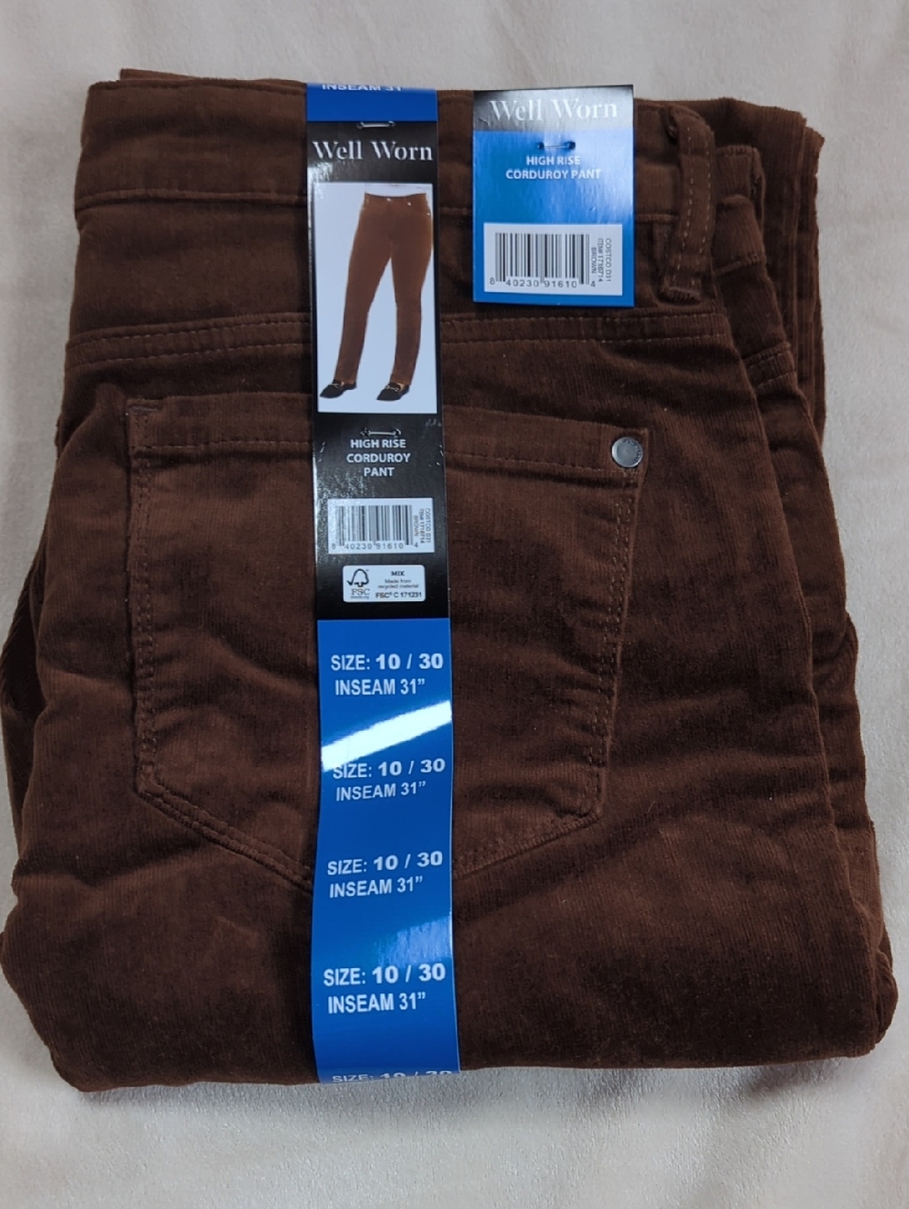 Well Worn Women's Straight High Rise Corduroy Pants - Dark Brown